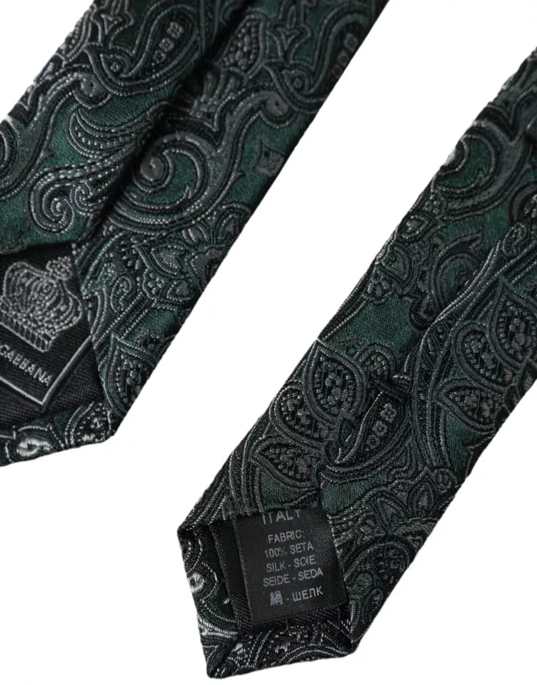 Green Floral Pattern 100% Silk Adjustable Men's Tie