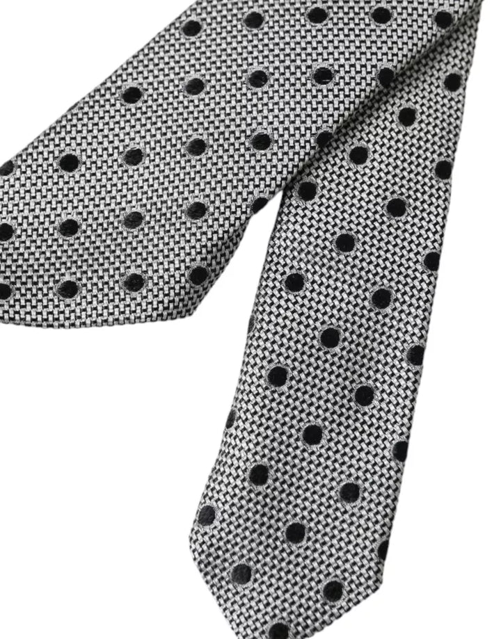 Black and white dot fancy silk tie for men, adjustable