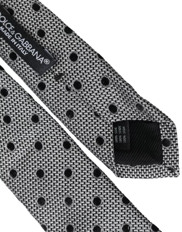 Black and white dot fancy silk tie for men, adjustable