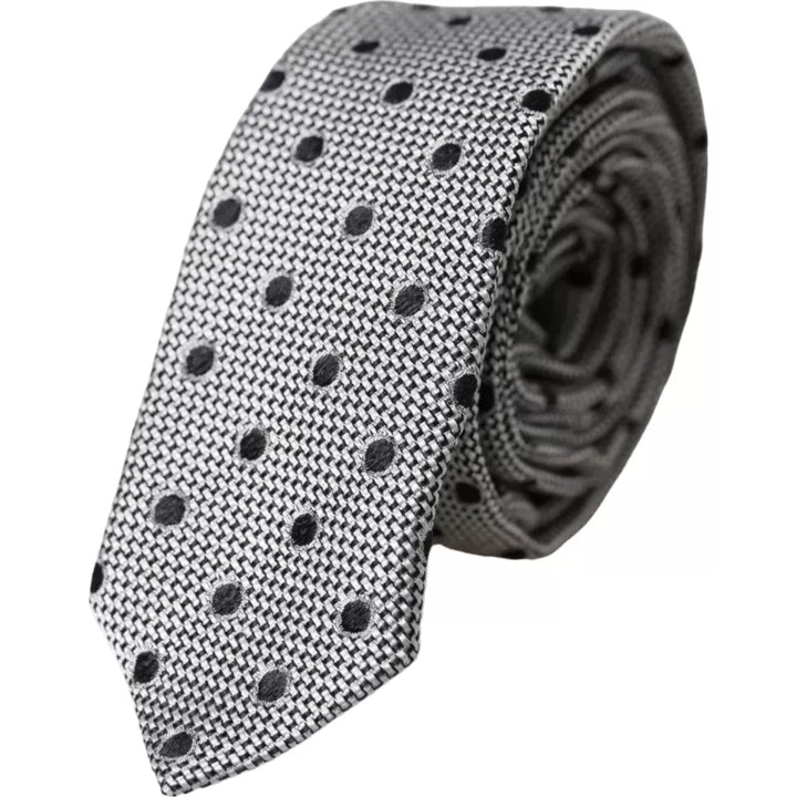 Black and white dot fancy silk tie for men, adjustable