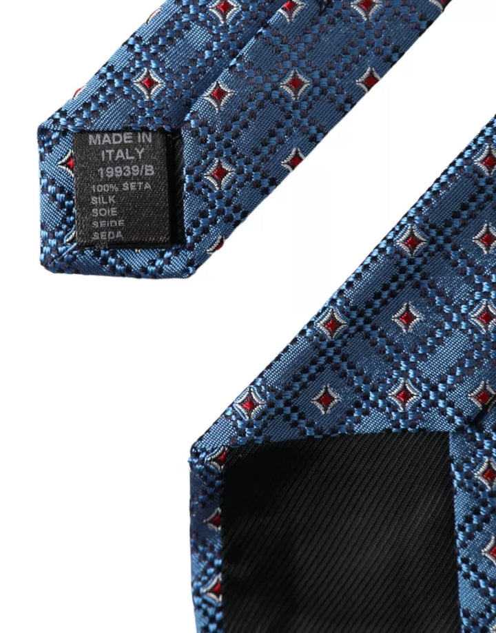 Blue patterned 100% silk adjustable men's tie