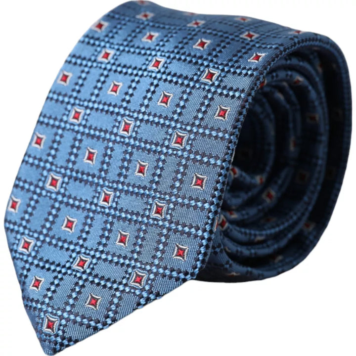 Blue patterned 100% silk adjustable men's tie