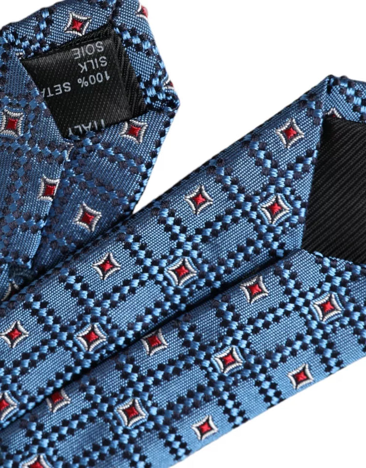 Blue patterned 100% silk adjustable men's tie