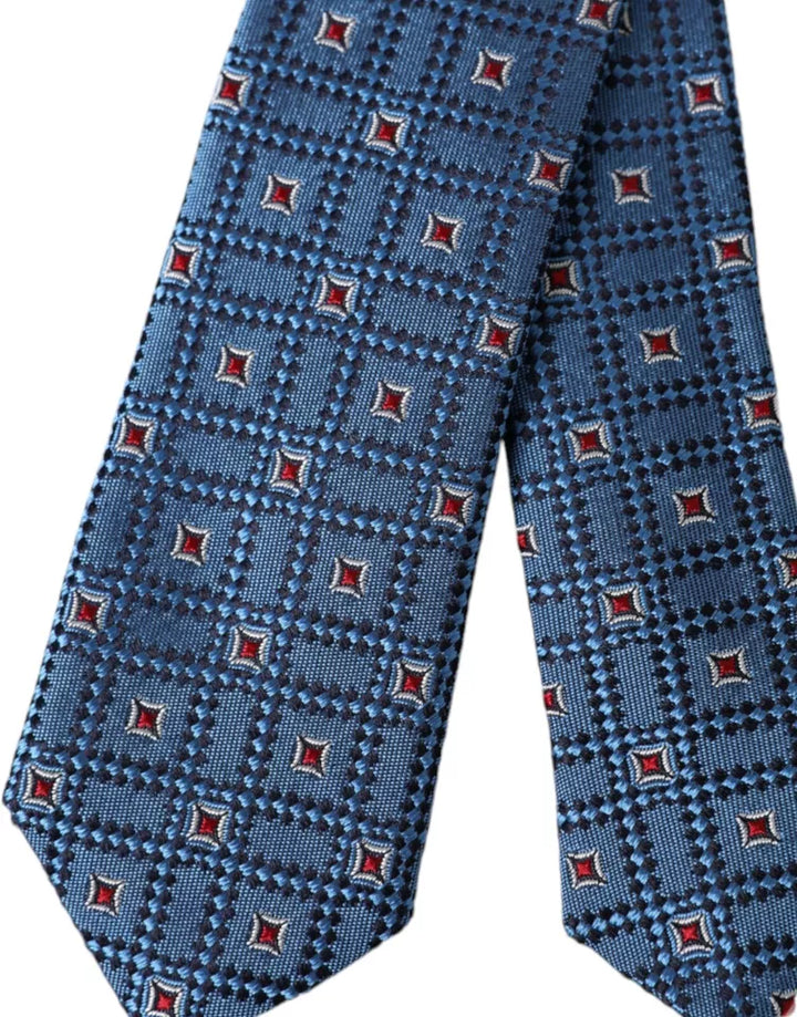Blue patterned 100% silk adjustable men's tie