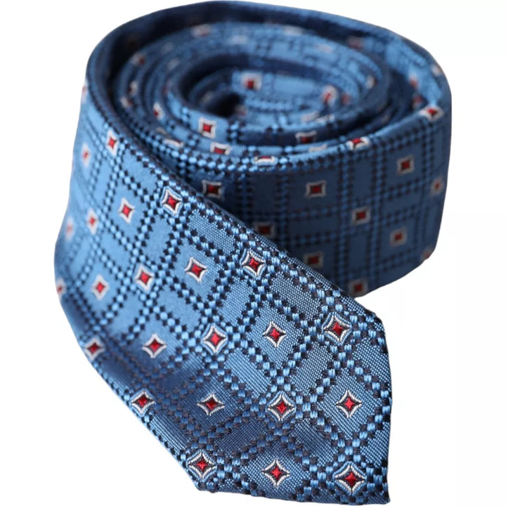 Blue patterned 100% silk adjustable men's tie