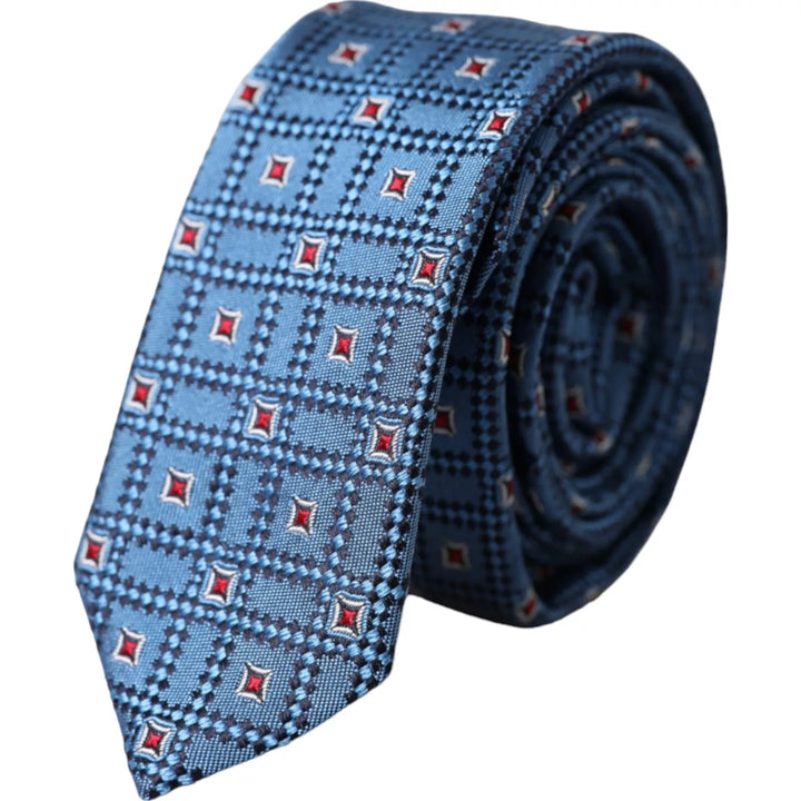 Blue patterned 100% silk adjustable men's tie