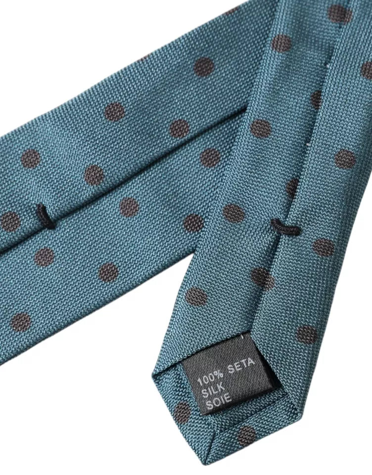 Green and black dotted silk tie for men, adjustable