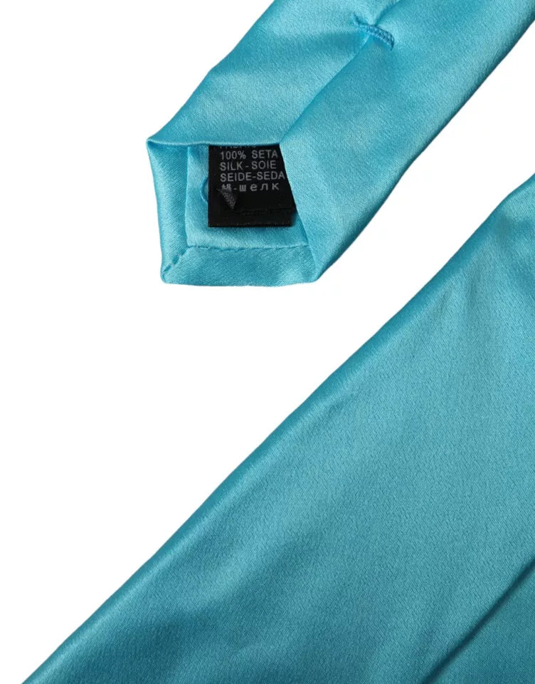 Light blue satin silk tie for men, wide and adjustable