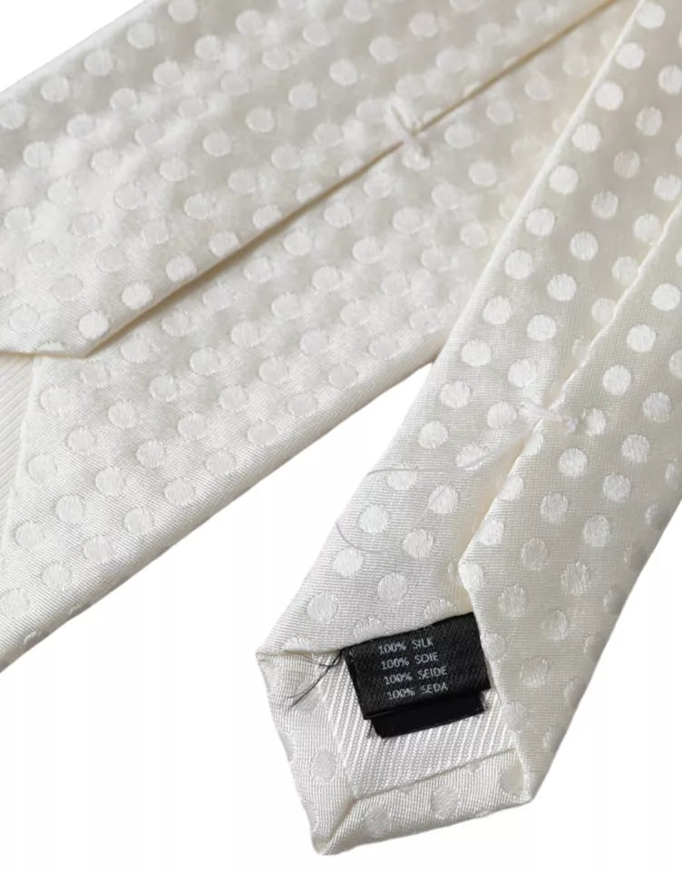 White dotted silk tie classic adjustable for men