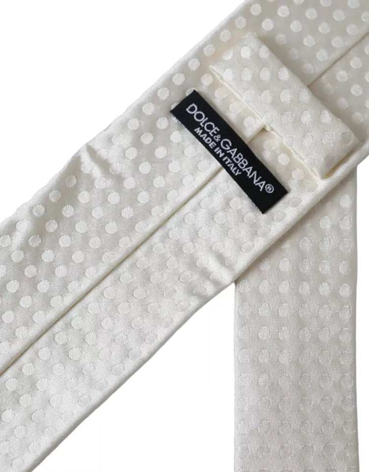 White dotted silk tie classic adjustable for men