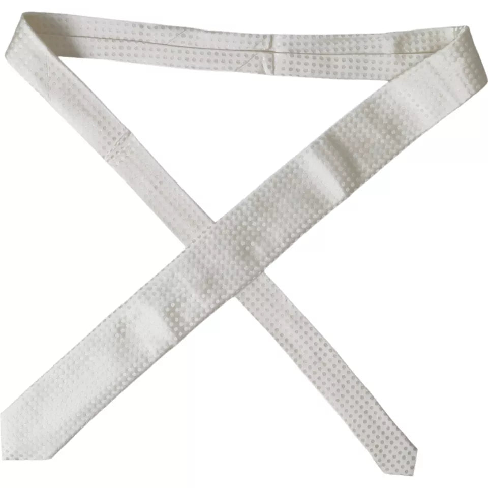 White dotted silk tie classic adjustable for men