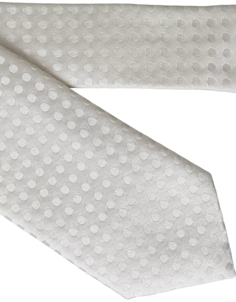 White dotted silk tie classic adjustable for men