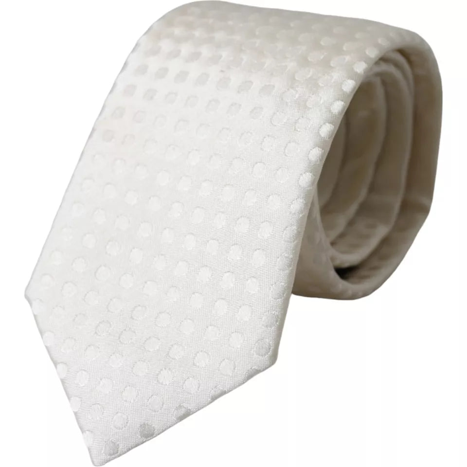 White dotted silk tie classic adjustable for men