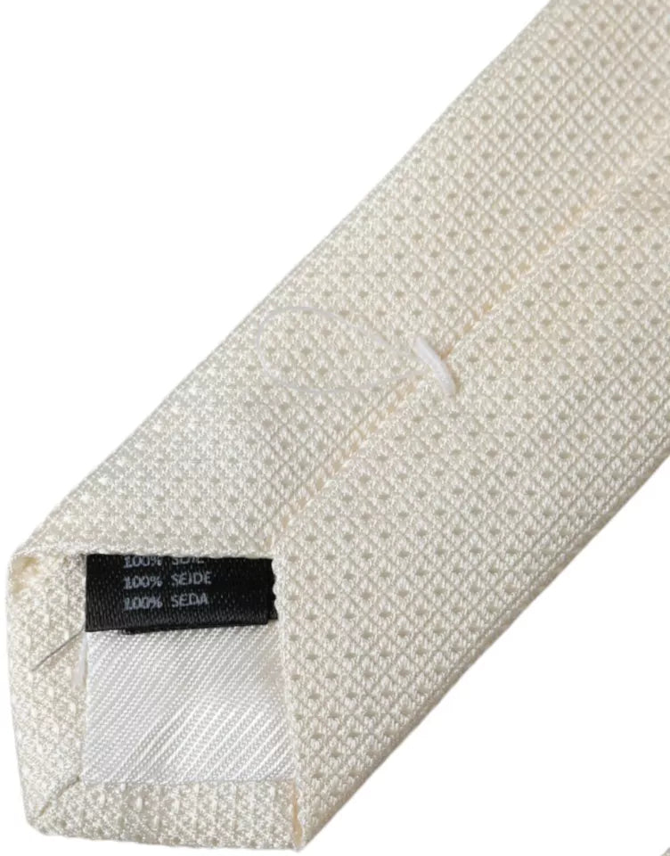 White patterned silk tie classic adjustable