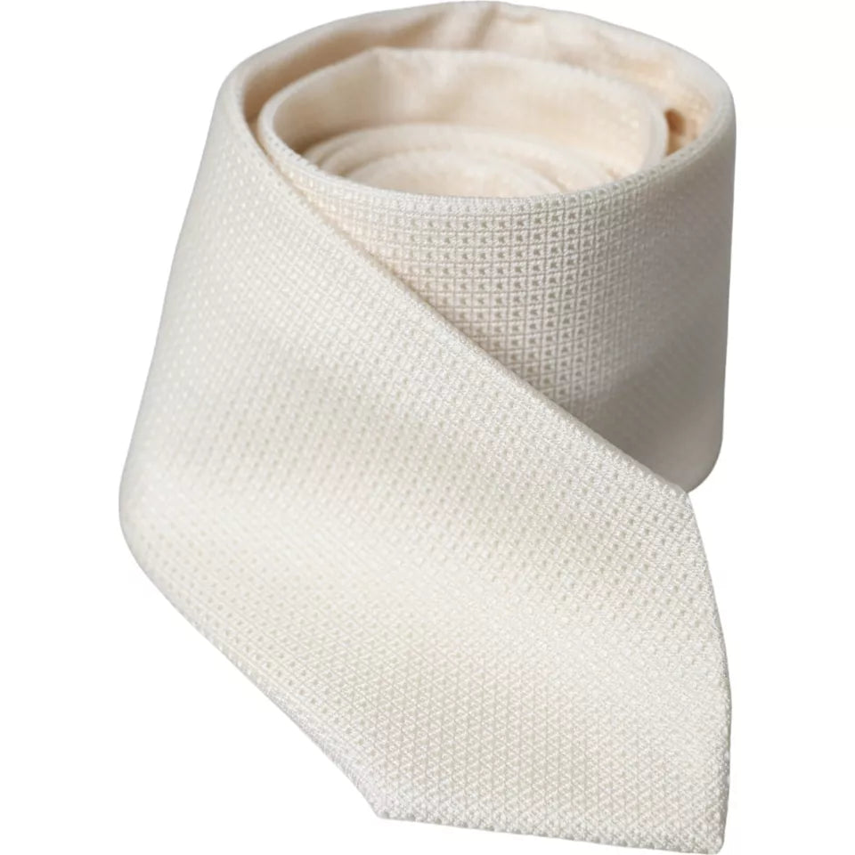 White patterned silk tie classic adjustable
