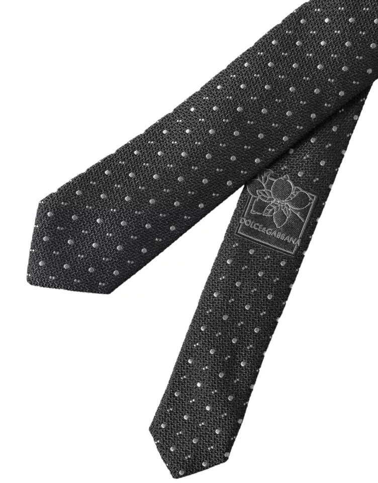 Black dotted silk tie for men, adjustable