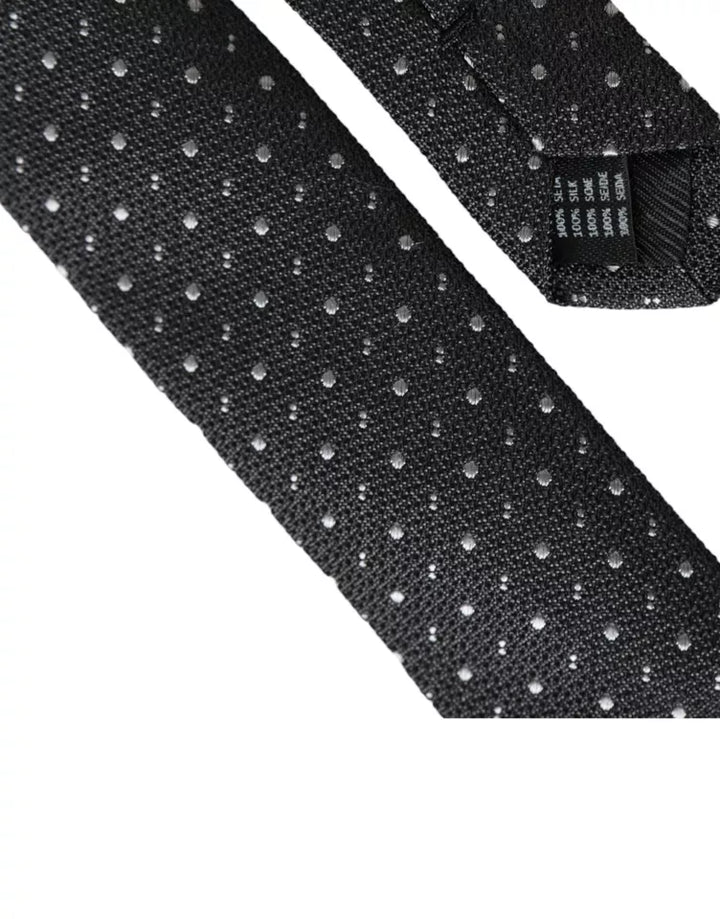 Black dotted silk tie for men, adjustable