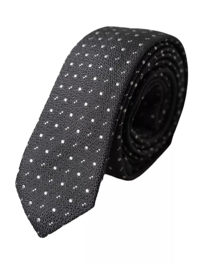Black dotted silk tie for men, adjustable