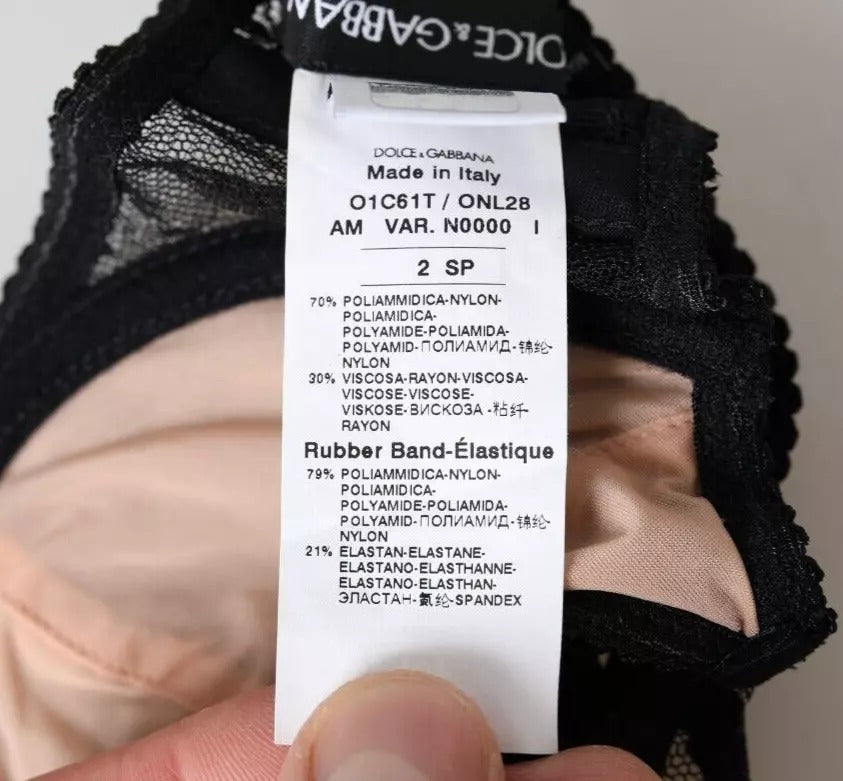 Black floral lace nylon balcony bra underwear