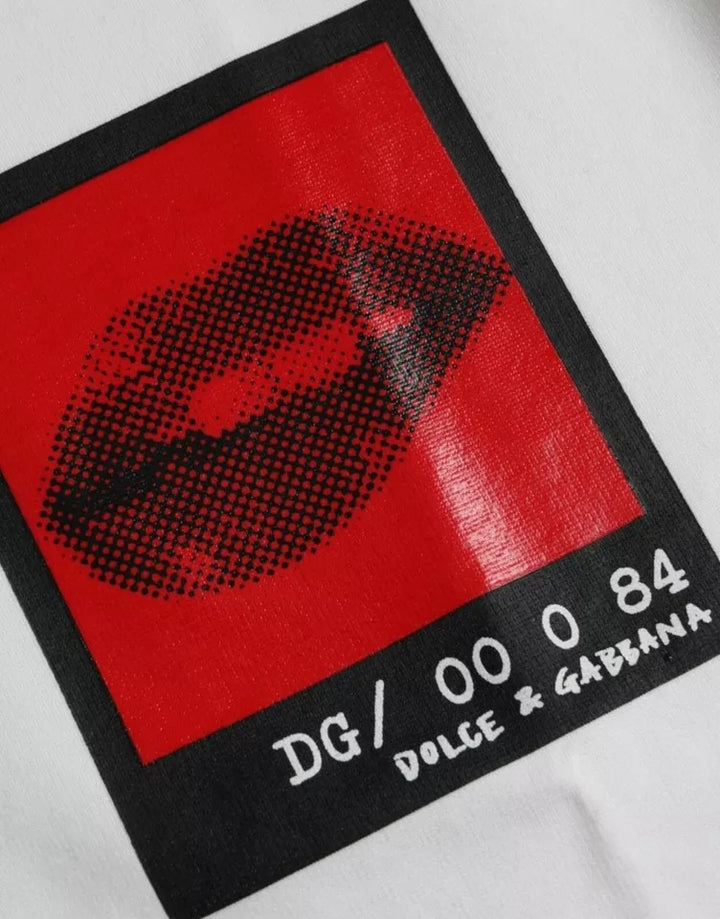Weißes T-Shirt mit roten Lippen aus Baumwolle für Männer