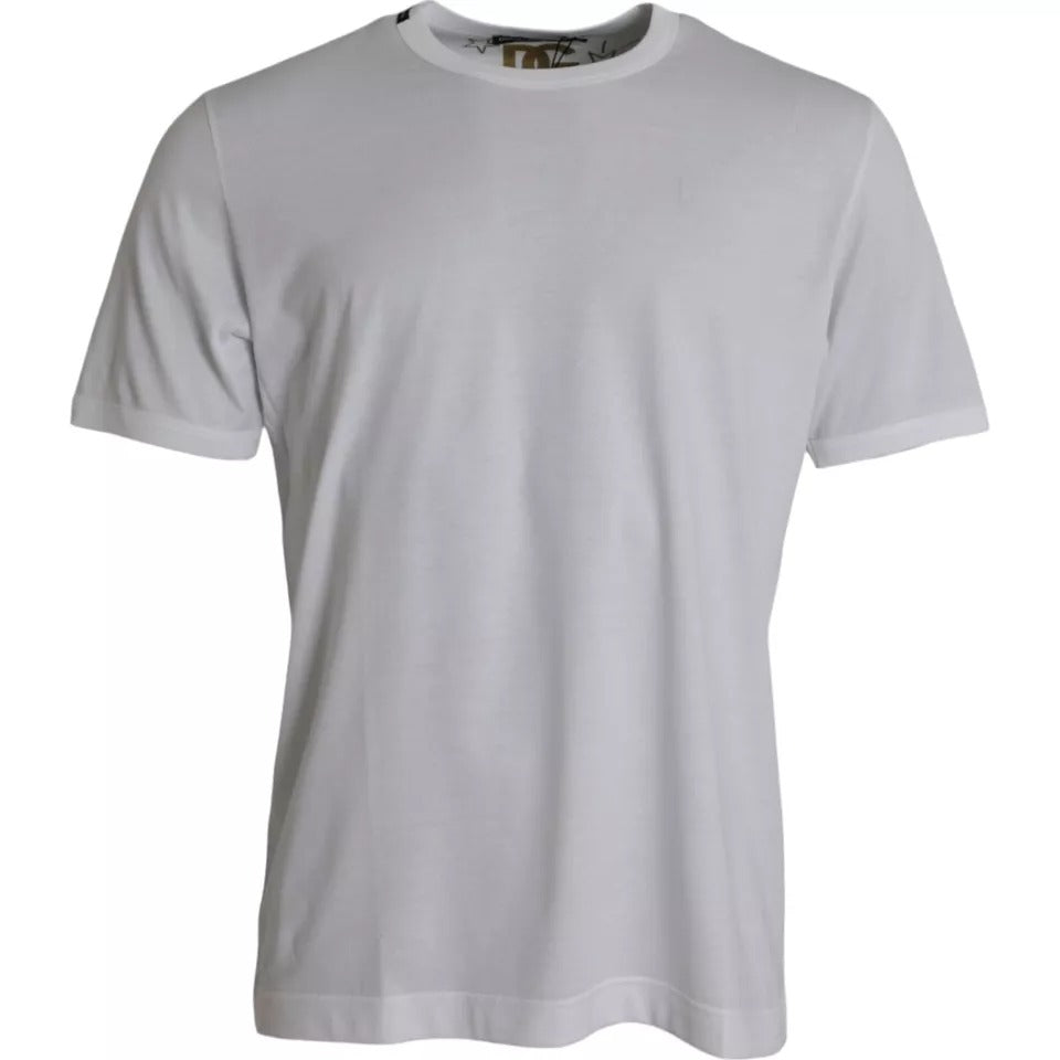 White cotton T-shirt with round neck and short sleeves