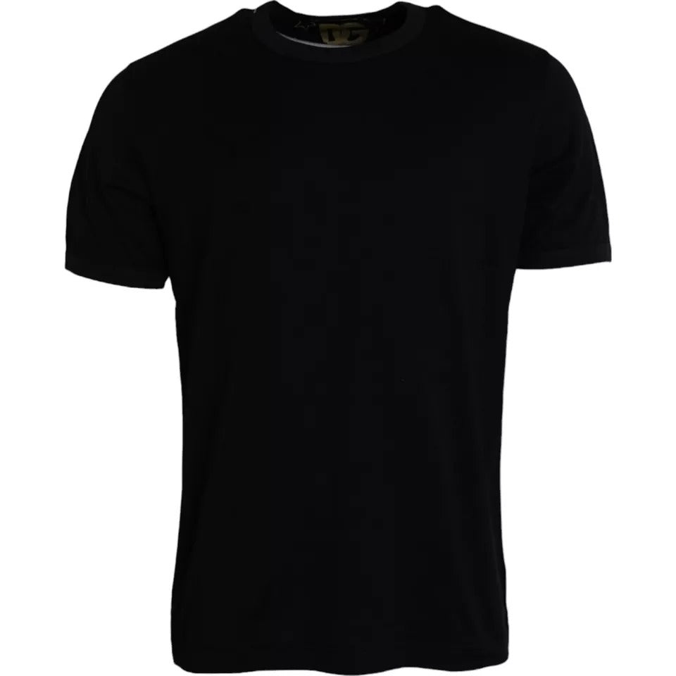 Black cotton round neck short sleeve t-shirt for men