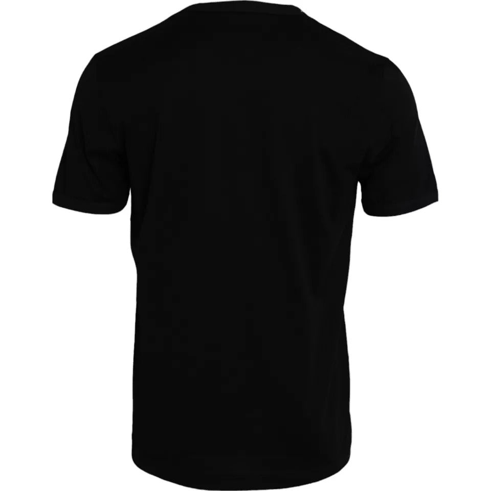 Black cotton round neck short sleeve t-shirt for men