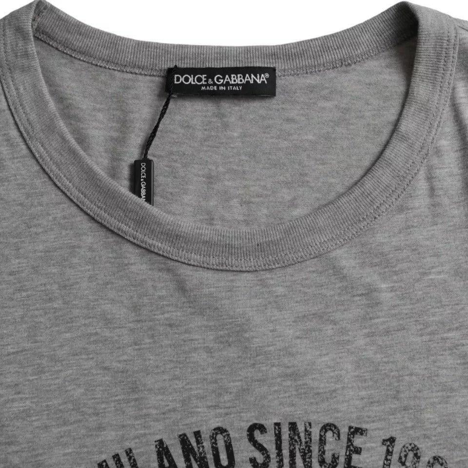 Grey cotton crew neck T-shirt with graphic print