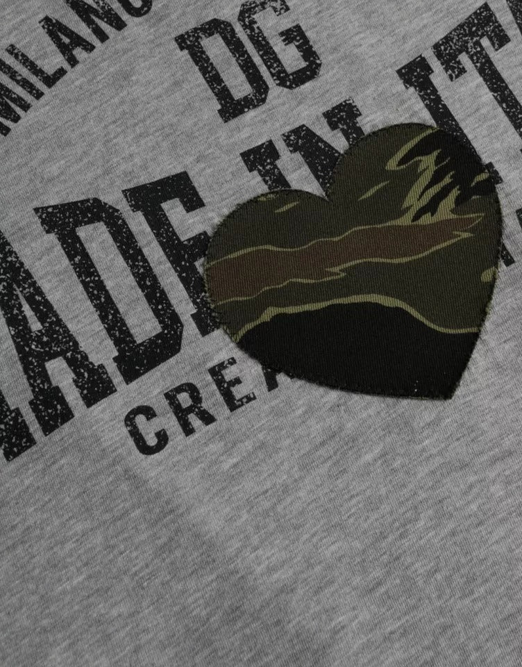 Grey cotton crew neck T-shirt with graphic print