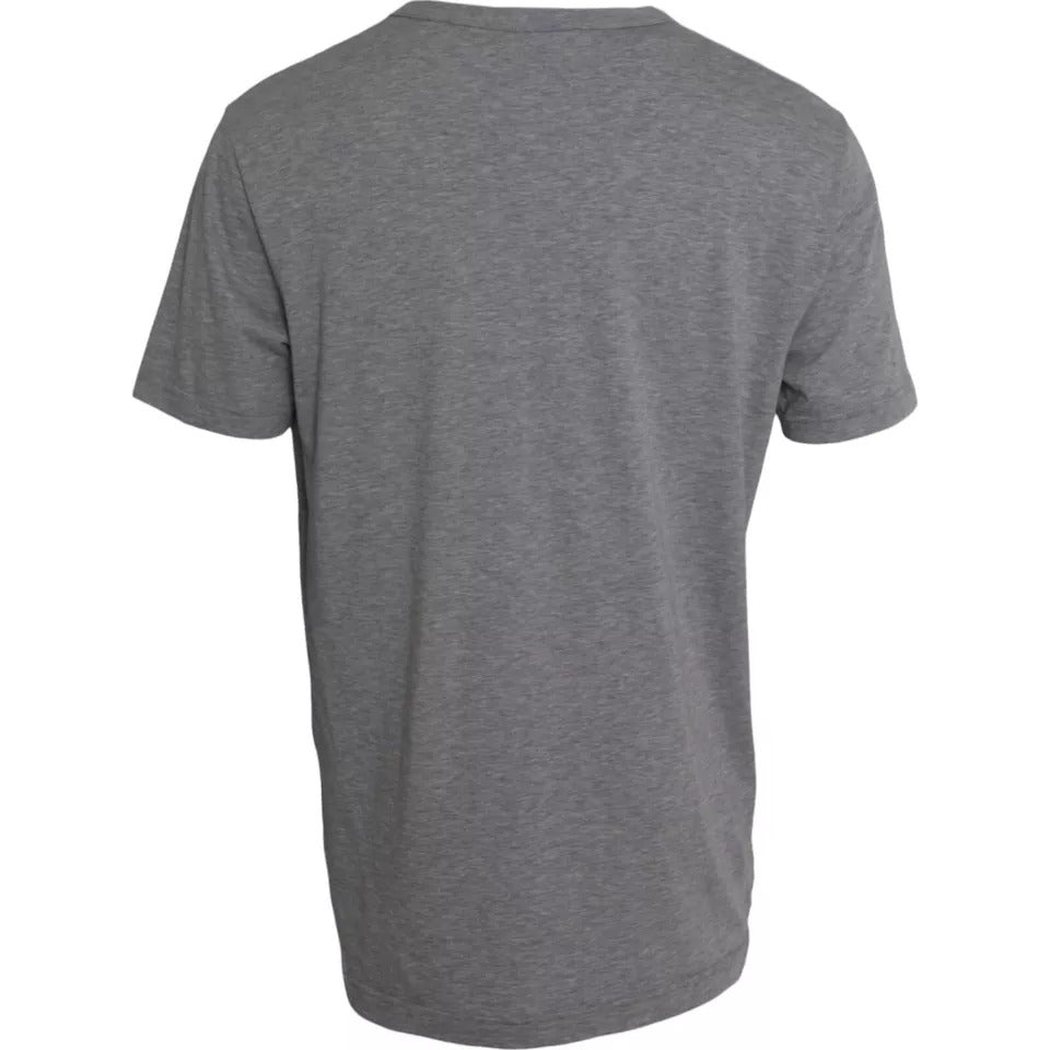 Grey cotton crew neck T-shirt with graphic print