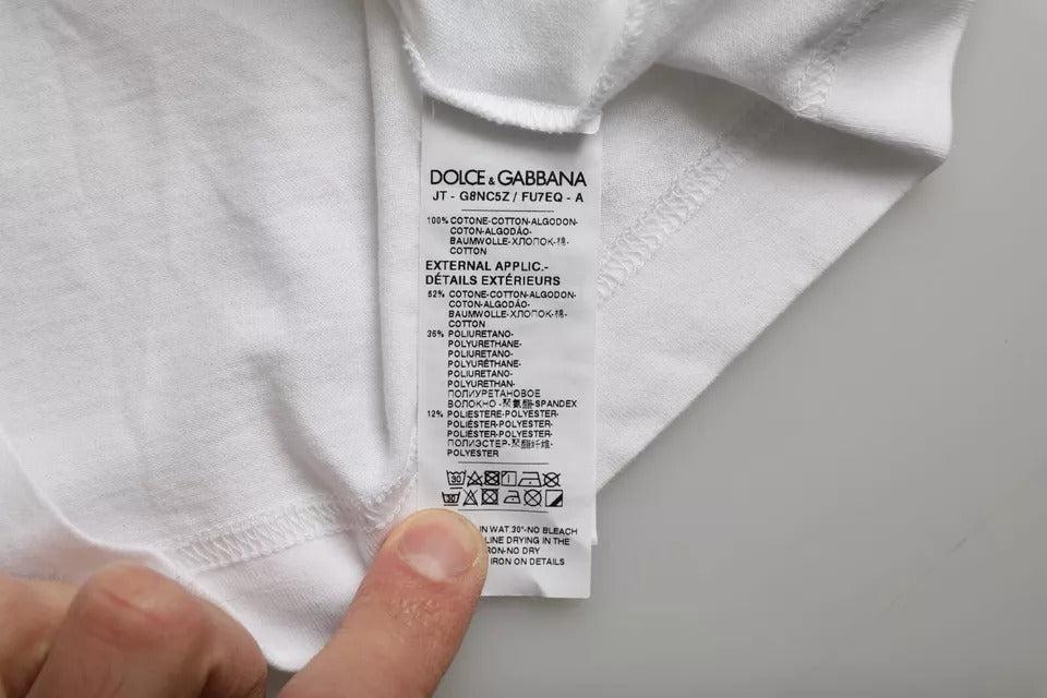 White Cotton DG Applique Men's Casual T-Shirt