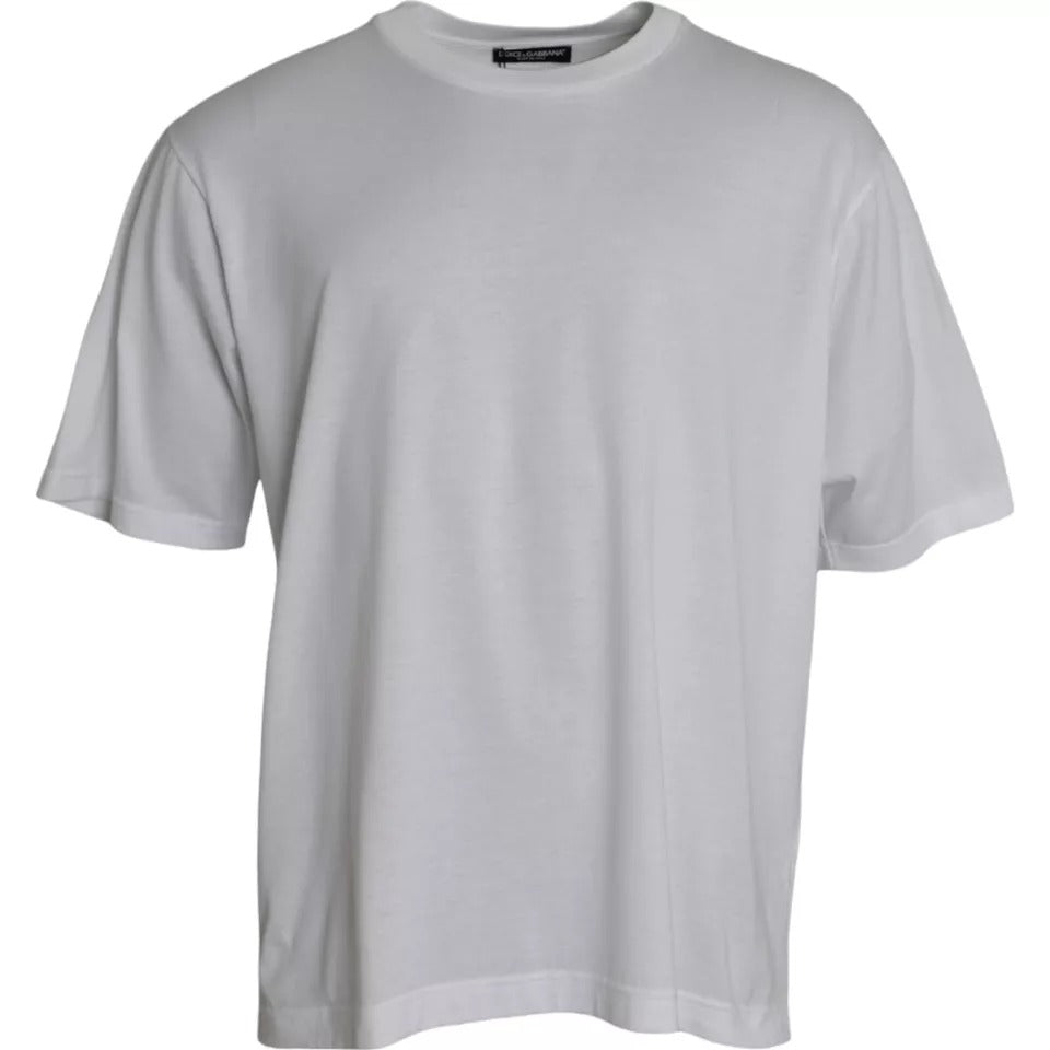 White cotton T-shirt with round neck and short sleeves