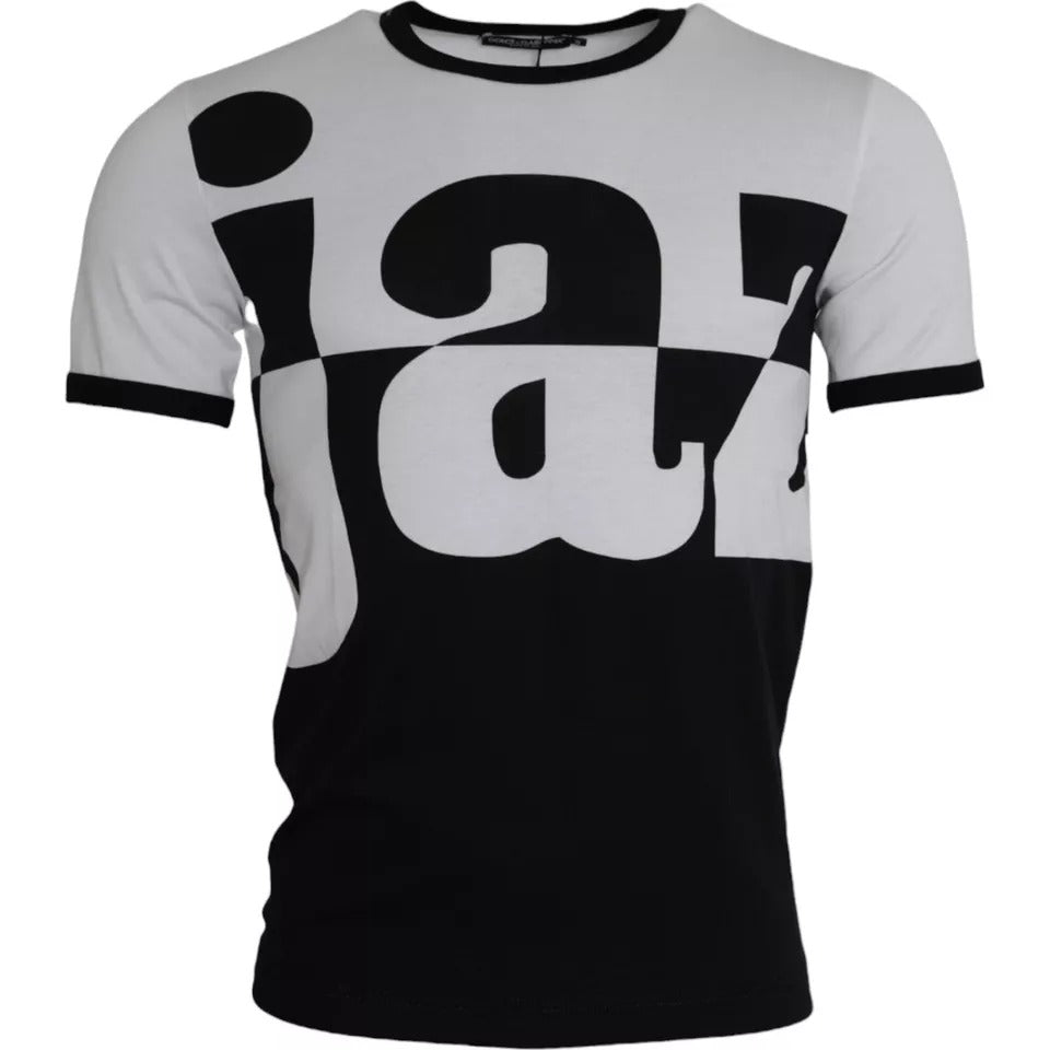 Black White Jazz Print Cotton Short Sleeve T-Shirt