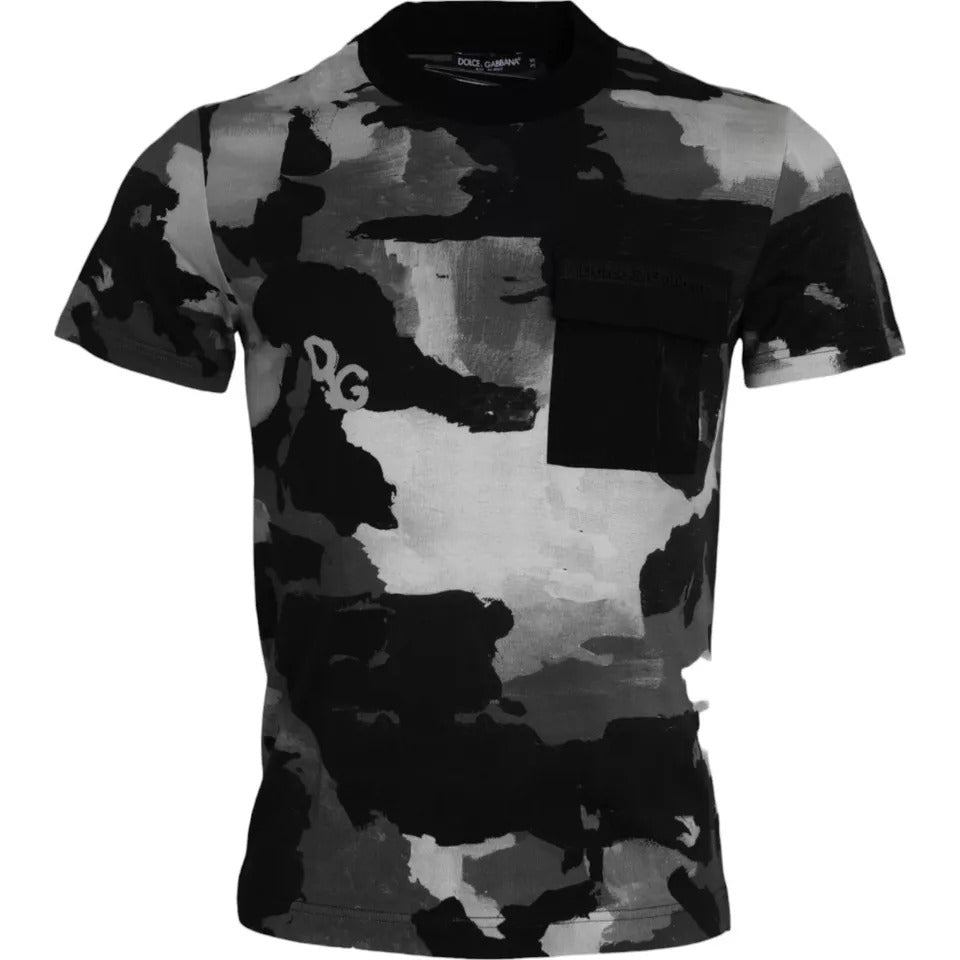 Multicolor camouflage cotton round neck T-shirt