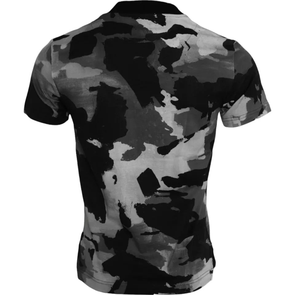 Multicolor camouflage cotton round neck T-shirt