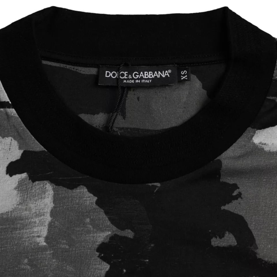 Multicolor camouflage cotton round neck T-shirt