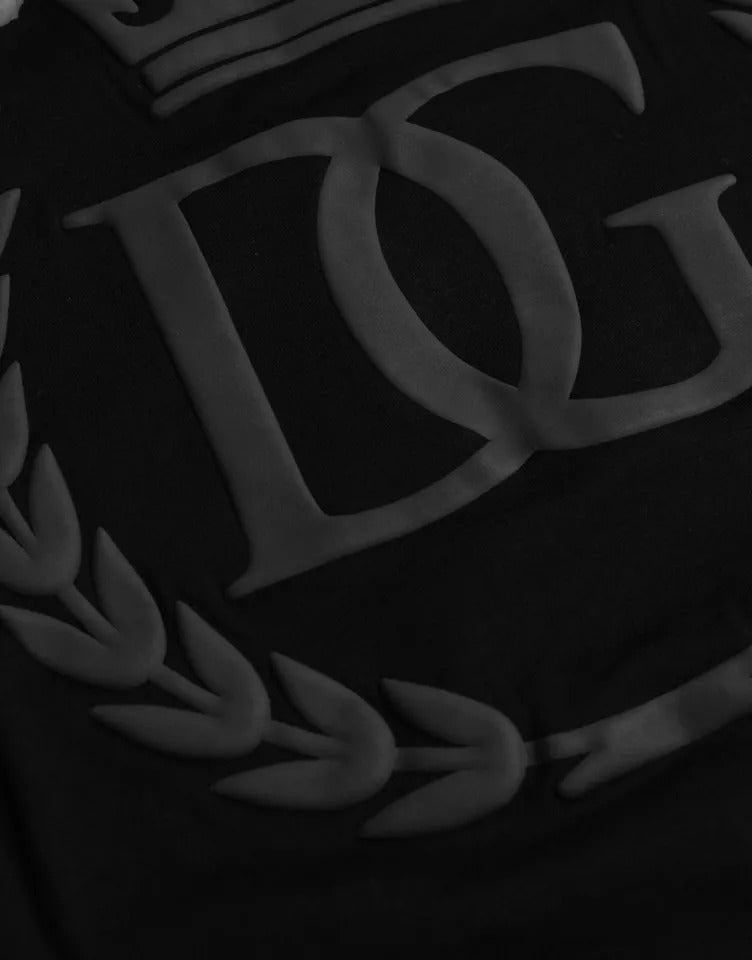Black round-neck cotton T-shirt with embossed logo