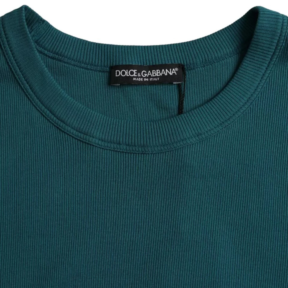 Blue Green Cotton Round Neck Short Sleeve T-Shirt