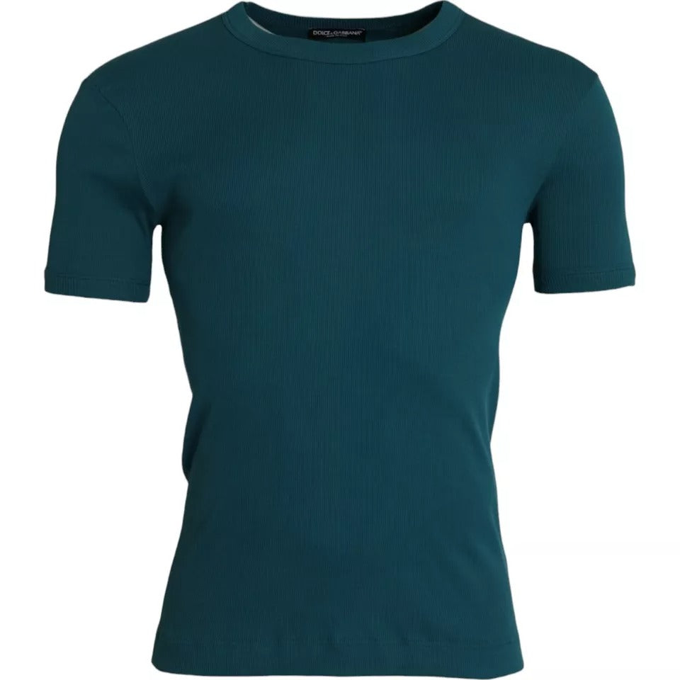 Blue Green Cotton Round Neck Short Sleeve T-Shirt