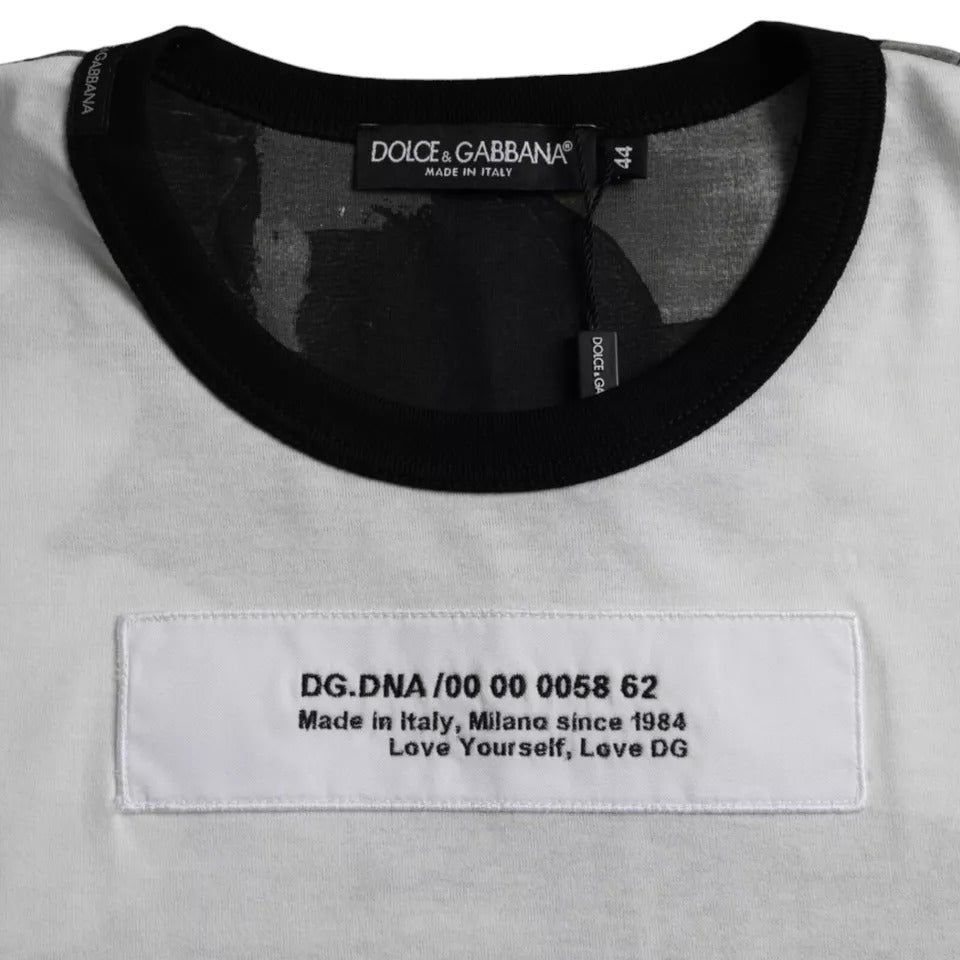 Black and White Camouflage Round Neck T-Shirt