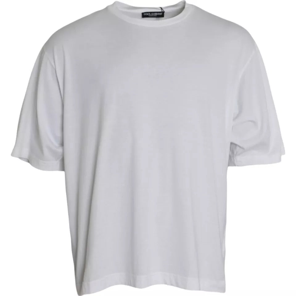 White cotton T-shirt with round neck and short sleeves
