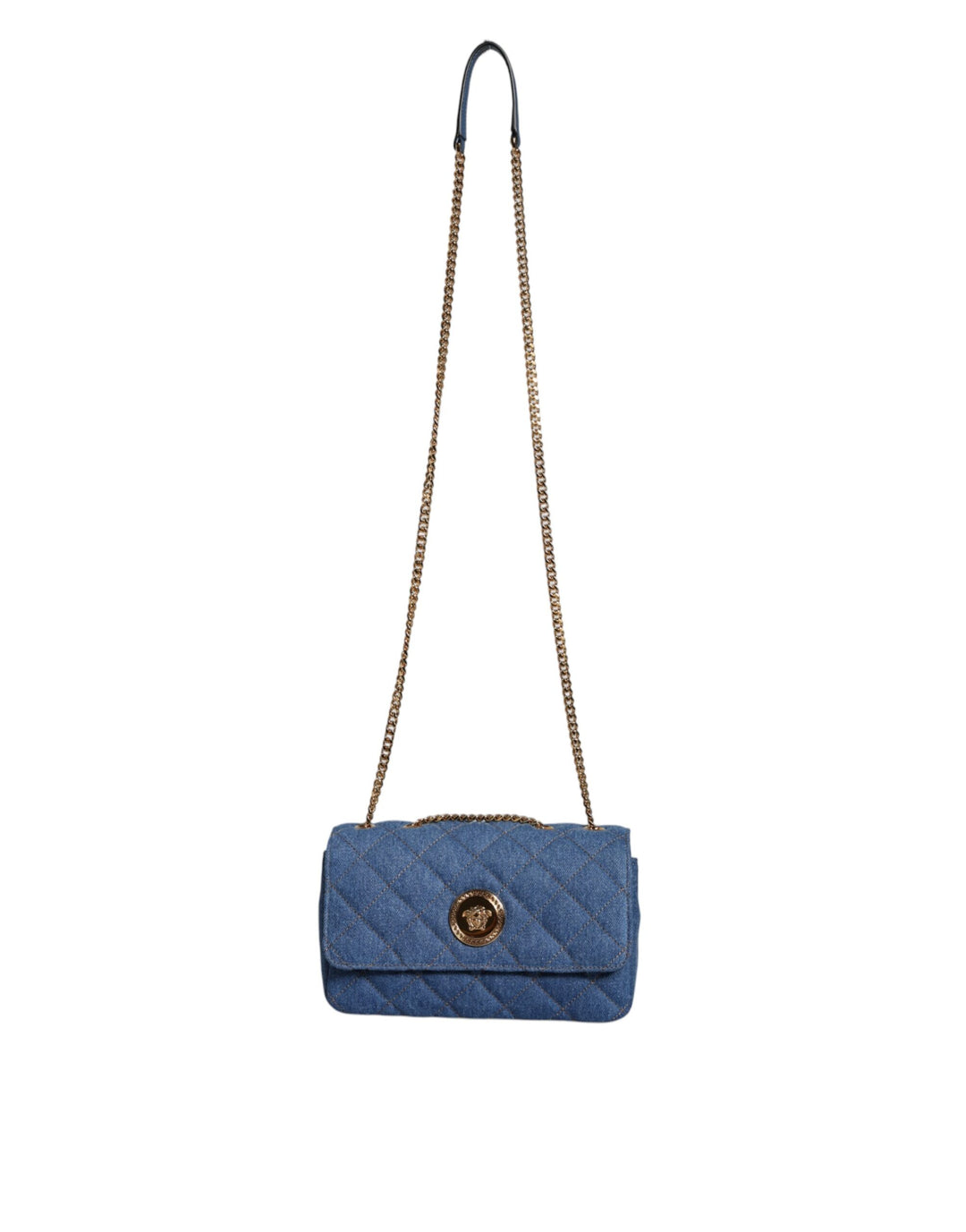 Blue quilted denim leather crossbody shoulder bag