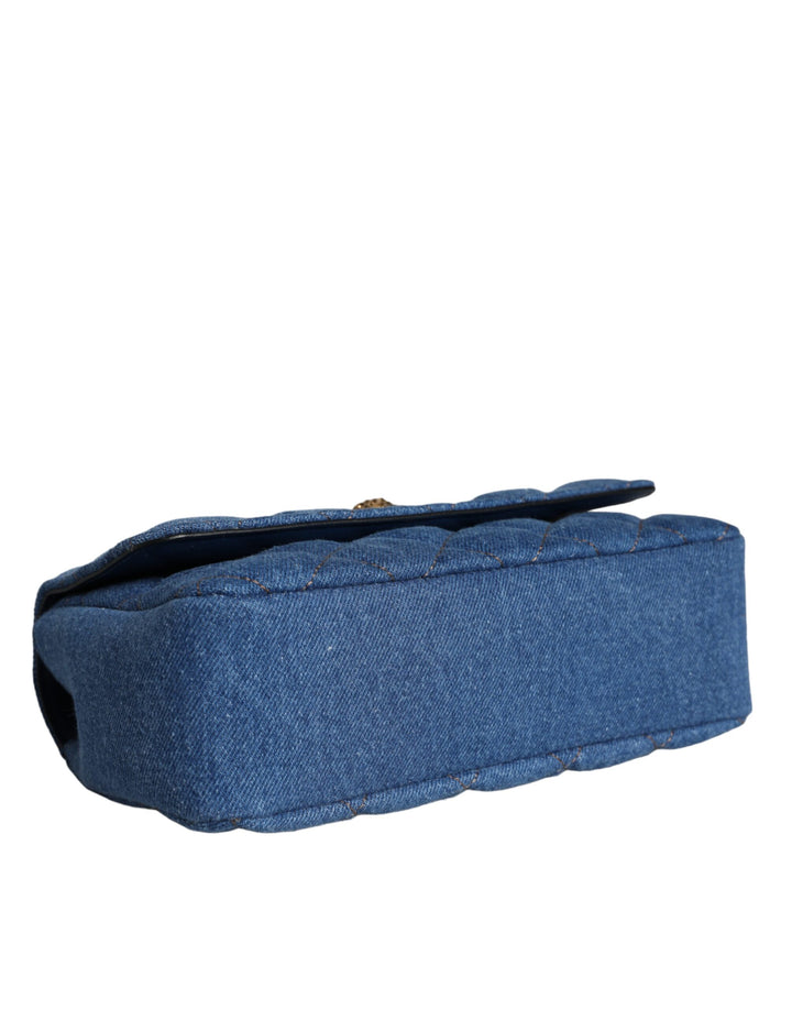 Blue quilted denim leather crossbody shoulder bag