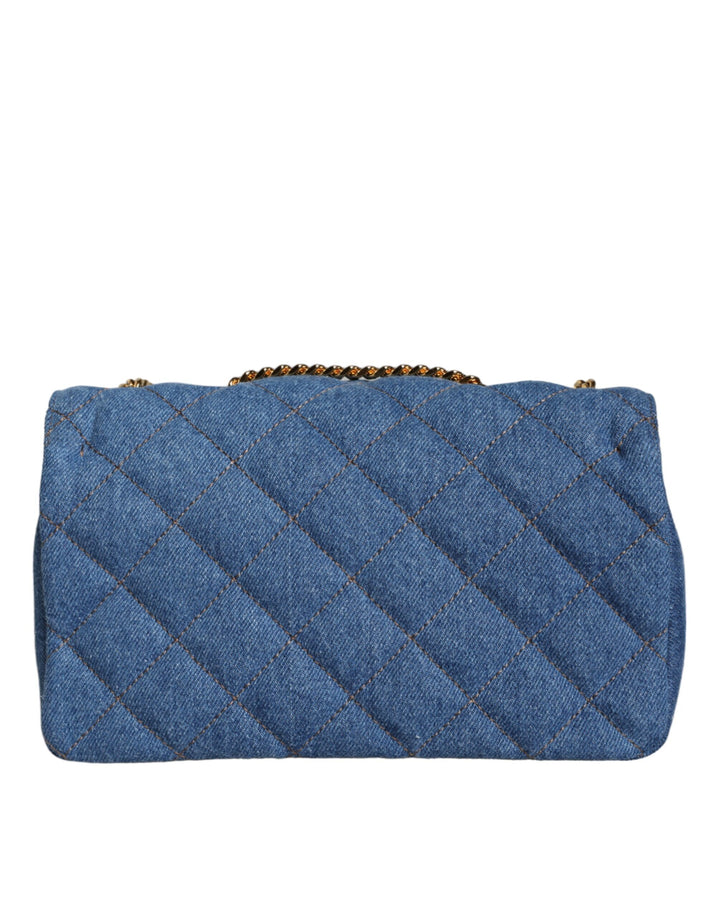 Blue quilted denim leather crossbody shoulder bag