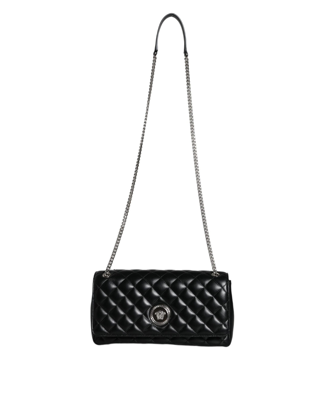 Black quilted lambskin leather crossbody shoulder bag