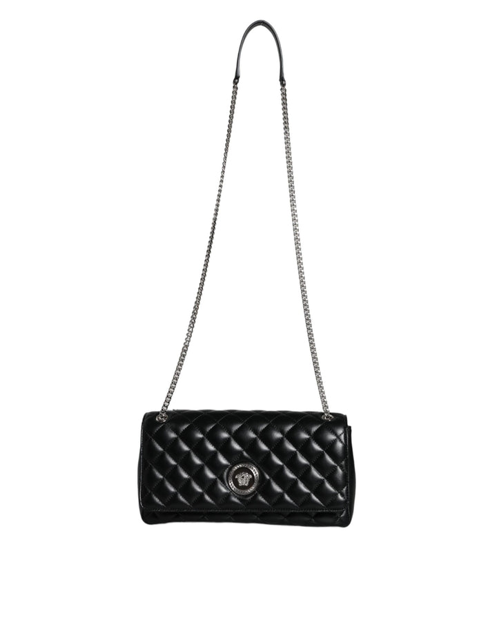 Black quilted lambskin leather crossbody shoulder bag