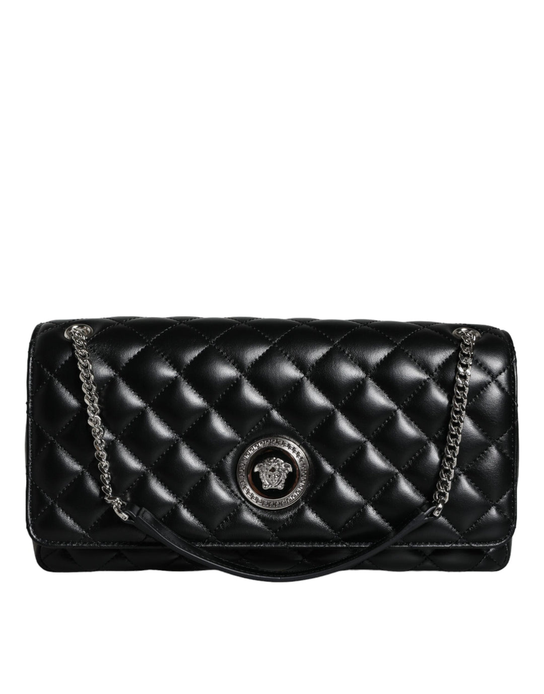 Black quilted lambskin leather crossbody shoulder bag