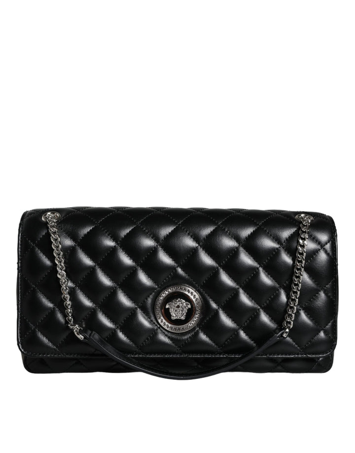 Black quilted lambskin leather crossbody shoulder bag