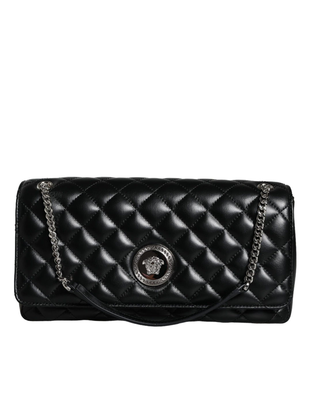 Black quilted lambskin leather crossbody shoulder bag
