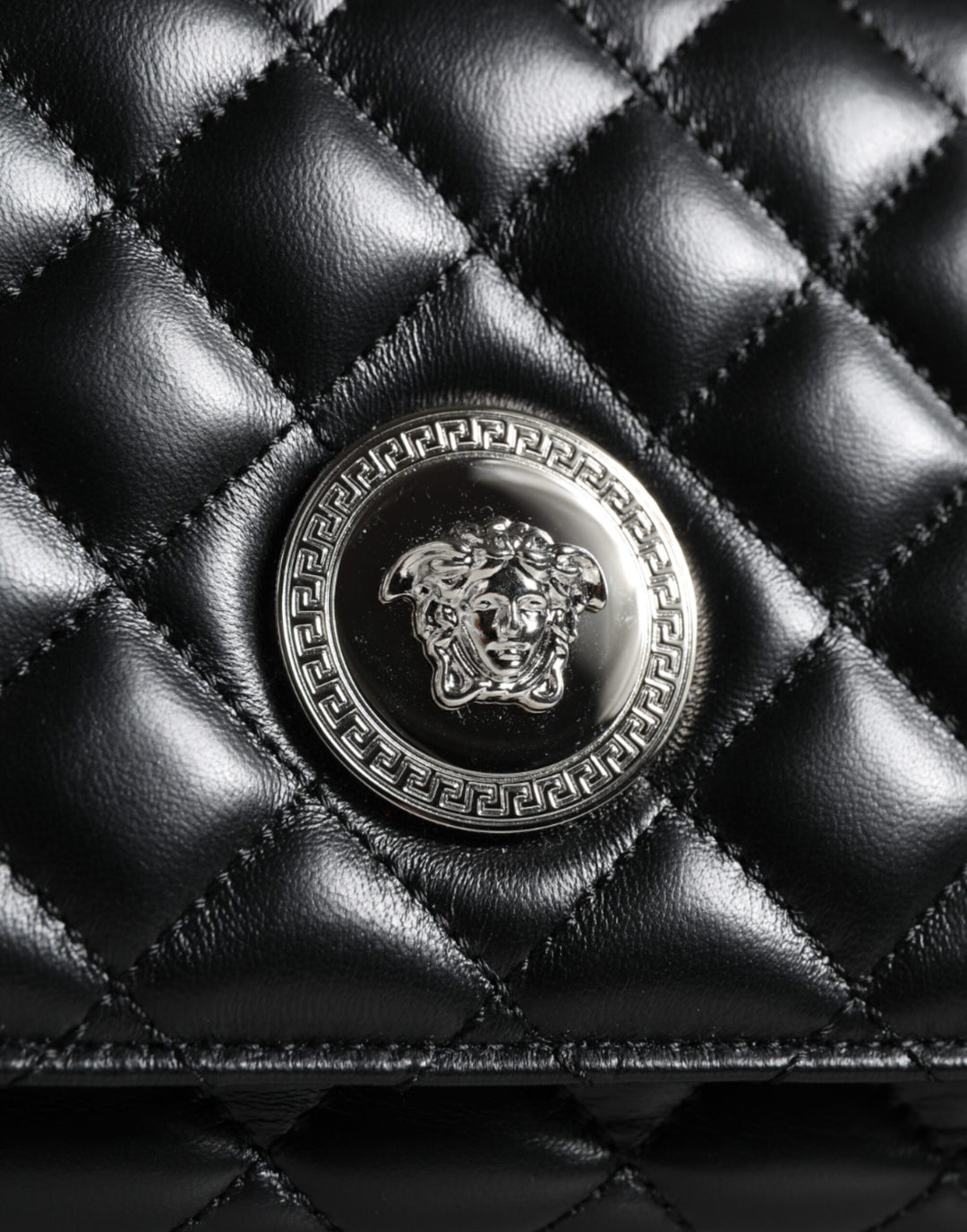 Black quilted lambskin leather crossbody shoulder bag